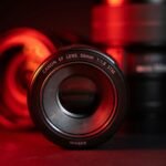 black and red camera lens